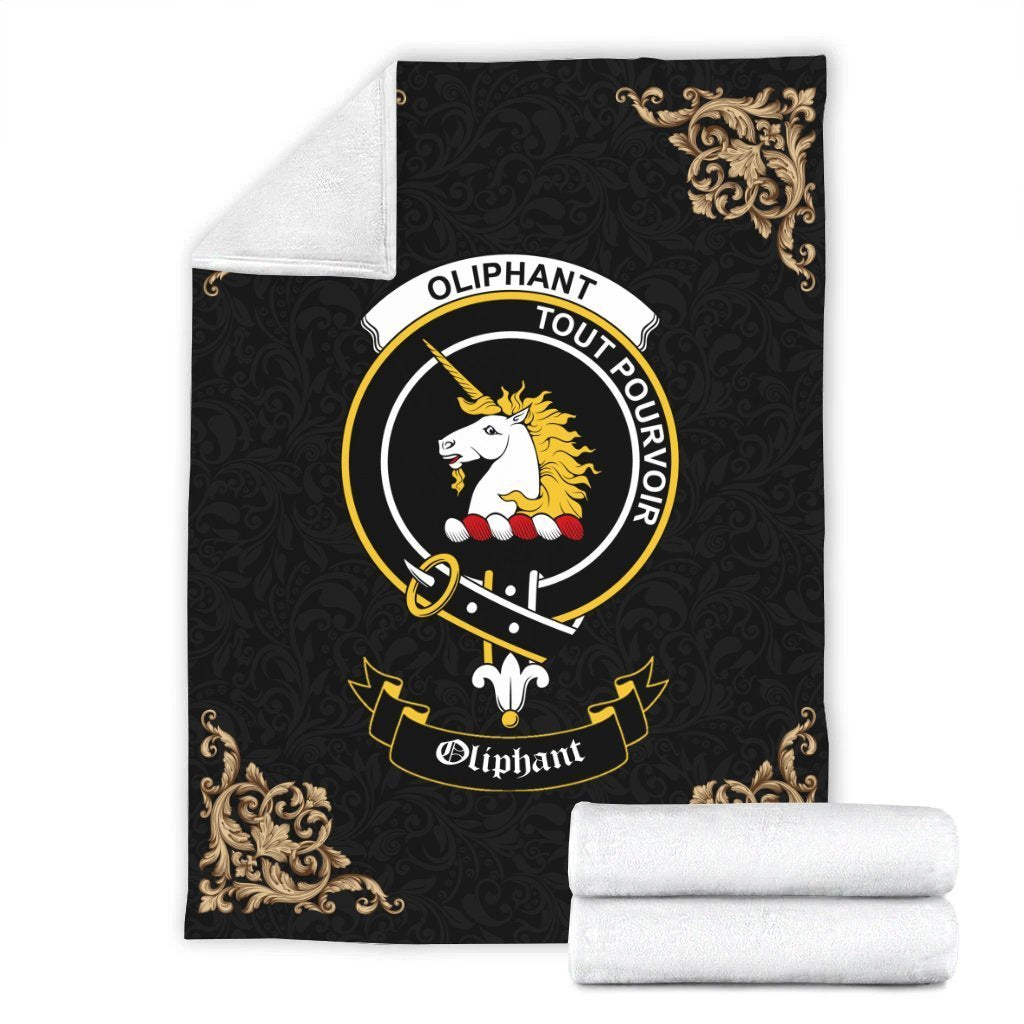 Clan Oliphant Crest Tartan Premium Blanket Black AX12 Clan Oliphant Tartan Today   