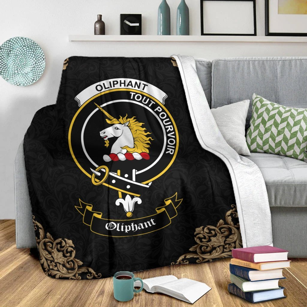 Clan Oliphant Crest Tartan Premium Blanket Black AX12 Clan Oliphant Tartan Today   