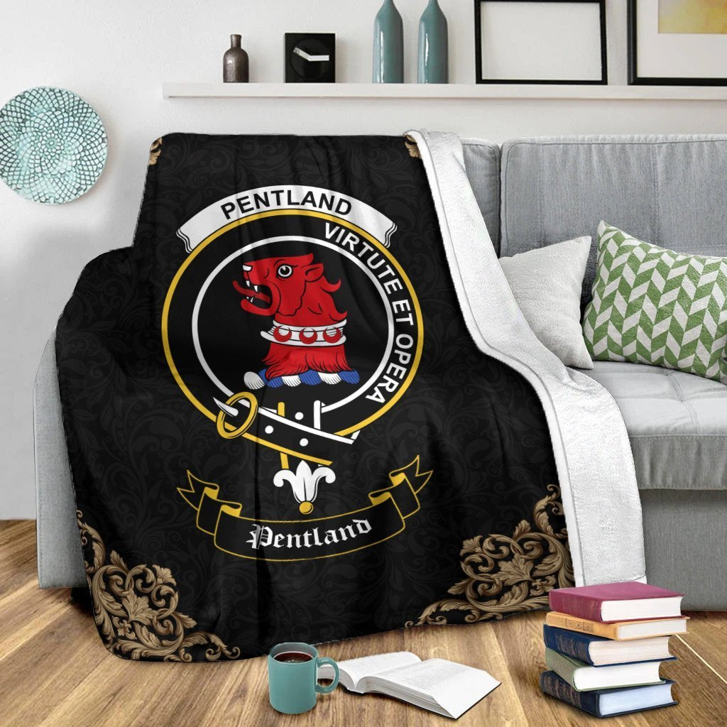 Clan Pentland Crest Tartan Premium Blanket Black JV57 Clan Pentland Tartan Today   