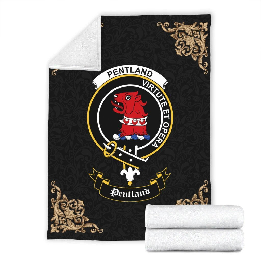 Clan Pentland Crest Tartan Premium Blanket Black JV57 Clan Pentland Tartan Today   