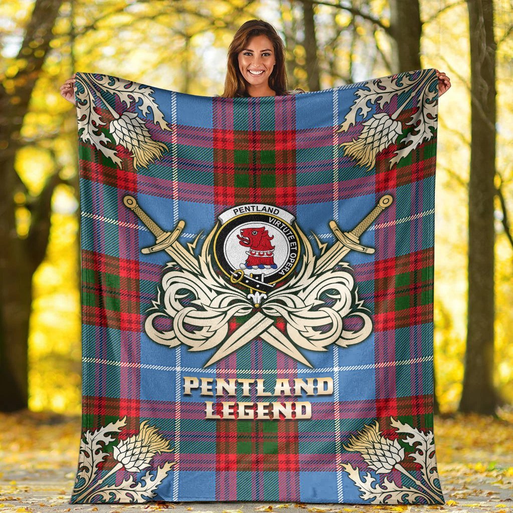 Clan Pentland Tartan Gold Courage Symbol Blanket XS49 Clan Pentland Tartan Today   