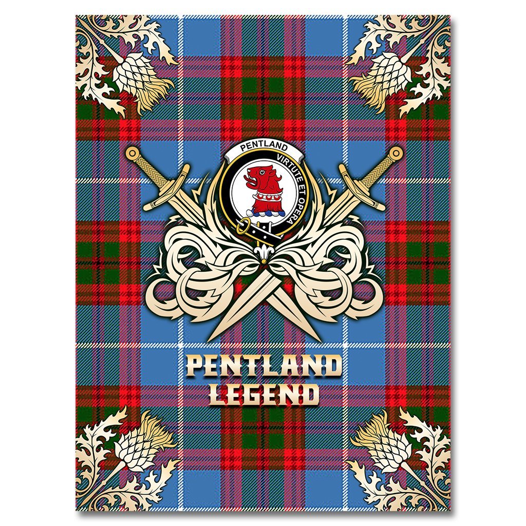 Clan Pentland Tartan Gold Courage Symbol Blanket XS49 Clan Pentland Tartan Today   