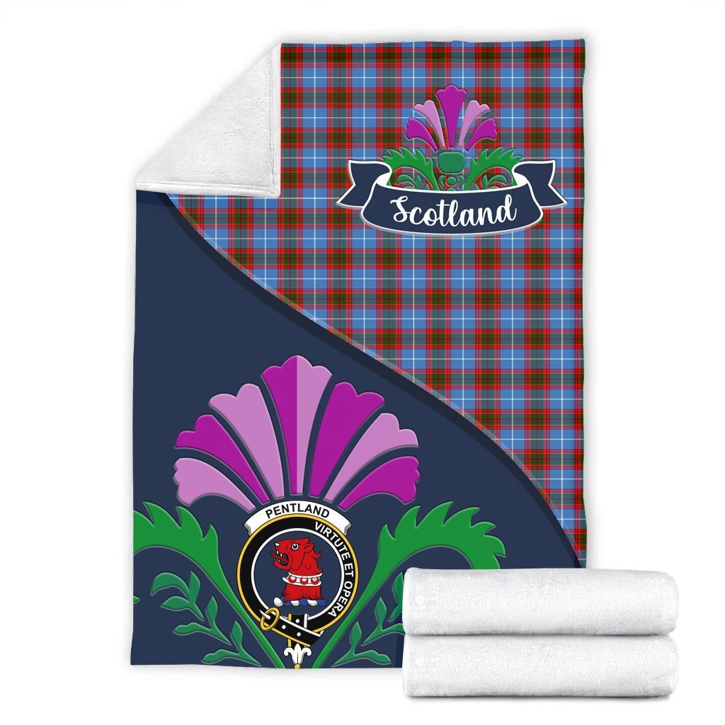 Clan Pentland Tartan Crest Premium Blanket Thistle Style MC88 Clan Pentland Tartan Today   