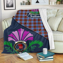 Clan Pentland Tartan Crest Premium Blanket Thistle Style MC88 Clan Pentland Tartan Today   
