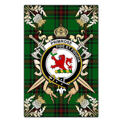 Clan Clan Primrose Tartan Crest Black Garden Flag  - Gold Thistle  NC81 Clan Primrose Tartan Today   