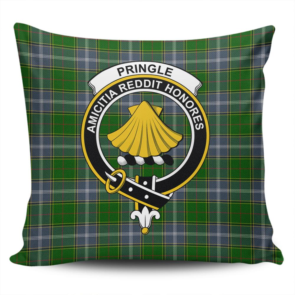 Clan Pringle Tartan Crest Pillow Cover LR80 Clan Pringle Tartan Today   