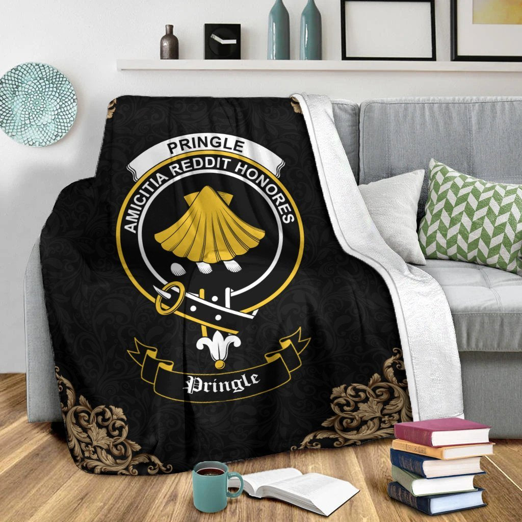 Clan Pringle Crest Tartan Premium Blanket Black LP53 Clan Pringle Tartan Today   