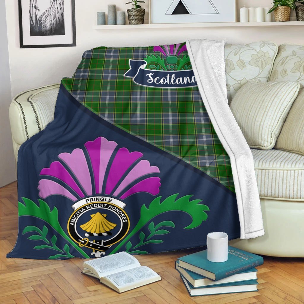 Clan Pringle Tartan Crest Premium Blanket Thistle Style OL61 Clan Pringle Tartan Today   