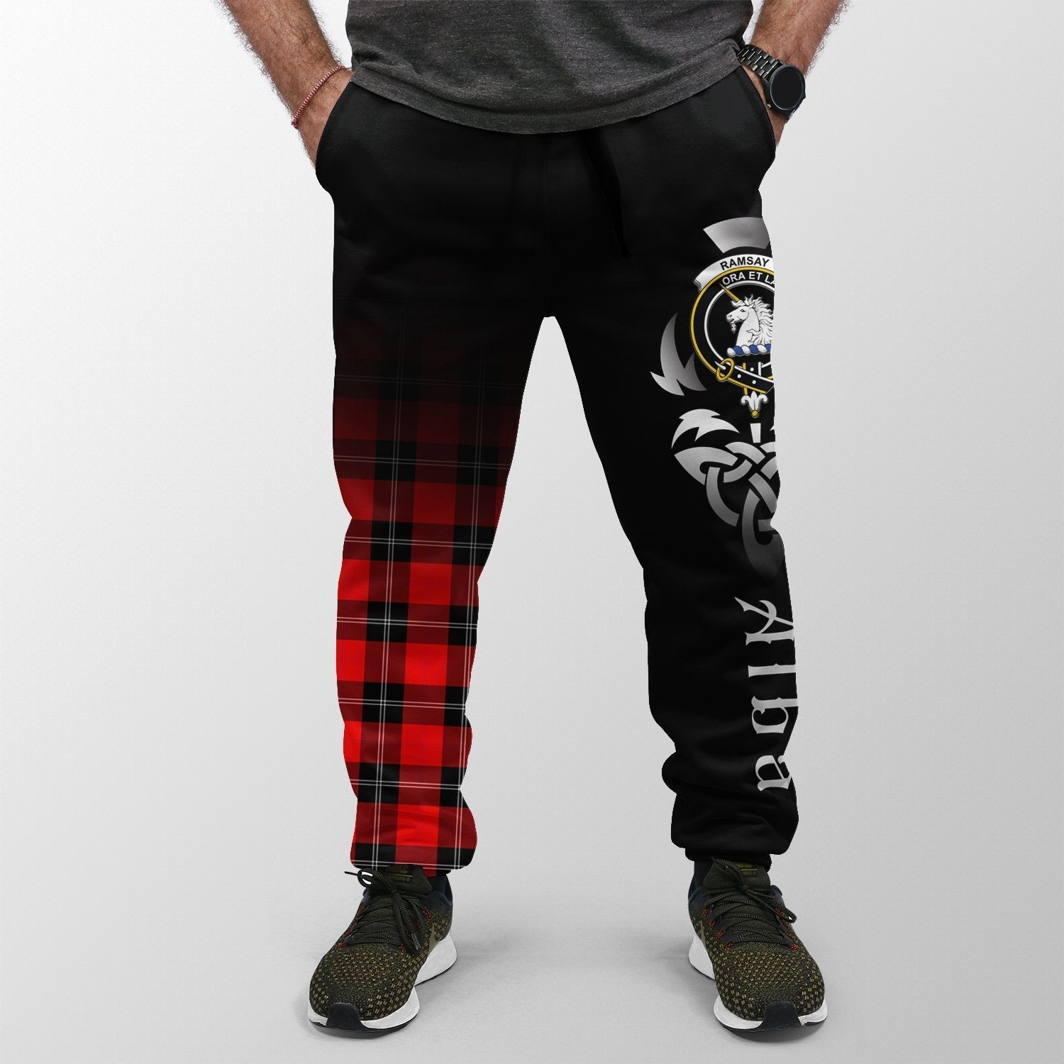 Clan Ramsay Modern Tartan Crest Jogger Sweatpants  Alba Celtic Style MP80 Clan Ramsay Tartan Today   