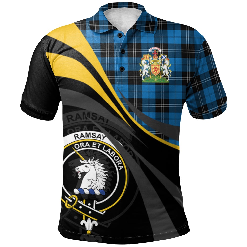 Clan Ramsay Blue Ancient Tartan Polo Shirt - Royal Coat Of Arms Style VA55 Ramsay Blue Ancient Tartan Tartan Polo   