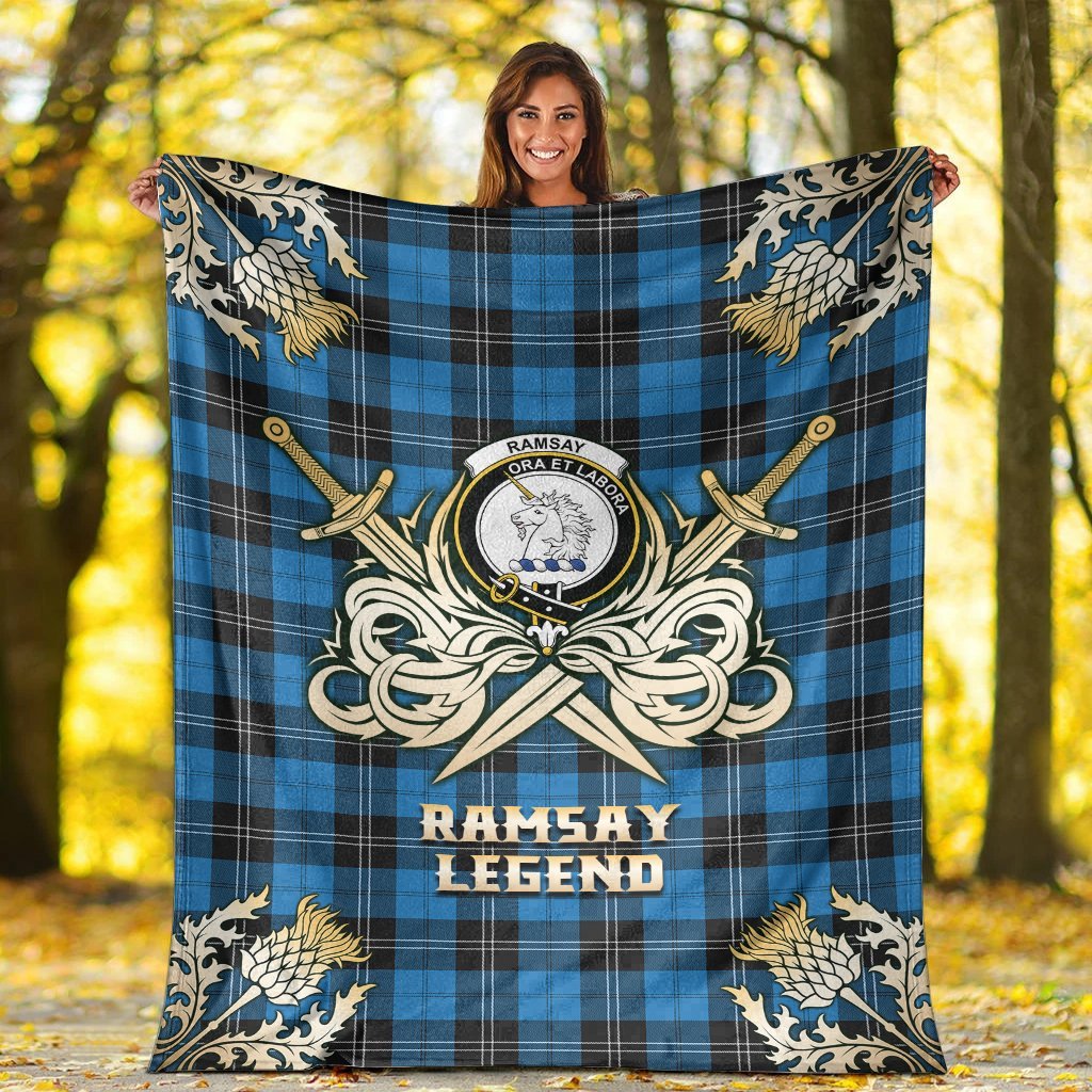 Clan Ramsay Blue Ancient Tartan Gold Courage Symbol Blanket OU92 Clan Ramsay Tartan Today   