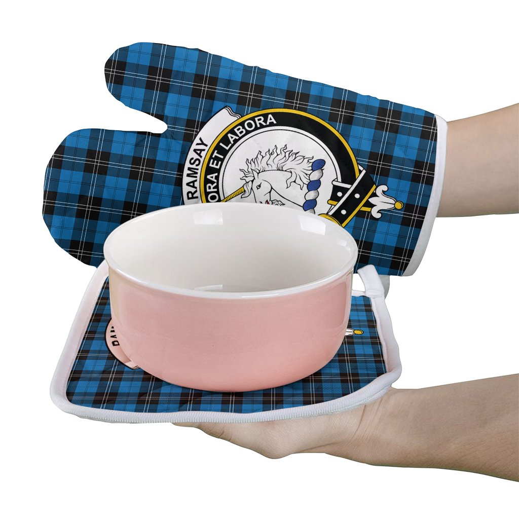 Clan Ramsay Blue Ancient Tartan Crest Oven Mitt And Pot Holder (2 Oven Mitts + 1 Pot Holder) RC40 Clan Ramsay Tartan Today   