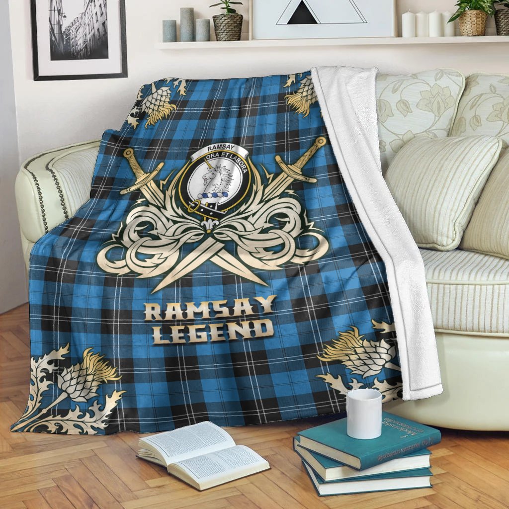 Clan Ramsay Blue Ancient Tartan Gold Courage Symbol Blanket OU92 Clan Ramsay Tartan Today   