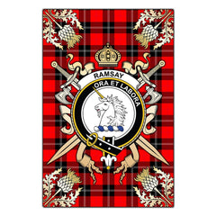 Clan Ramsay Modern Tartan Crest Black Garden Flag  - Gold Thistle  DK51 Clan Ramsay Tartan Today   