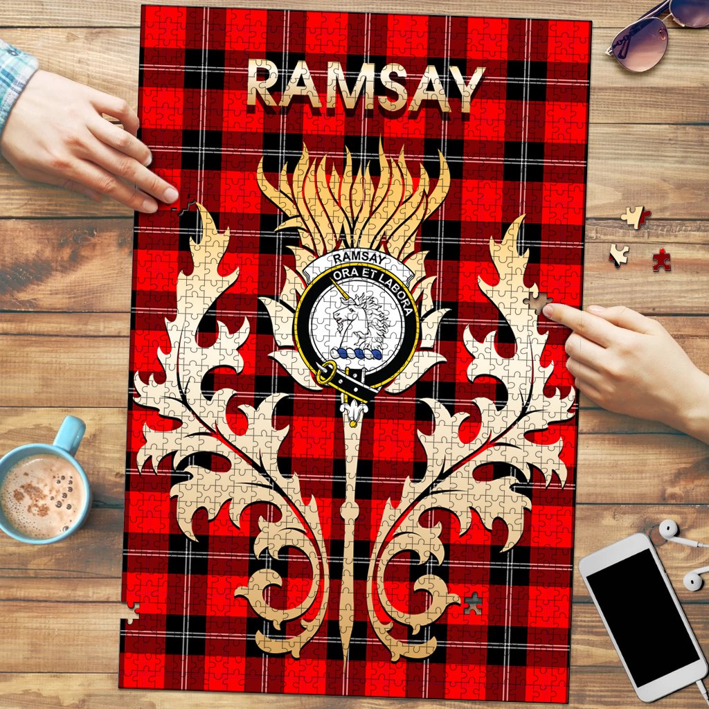 Clan Ramsay Modern Tartan Crest Thistle Jigsaw Puzzles Gift For Family HQ59 Clan Ramsay Tartan Today   