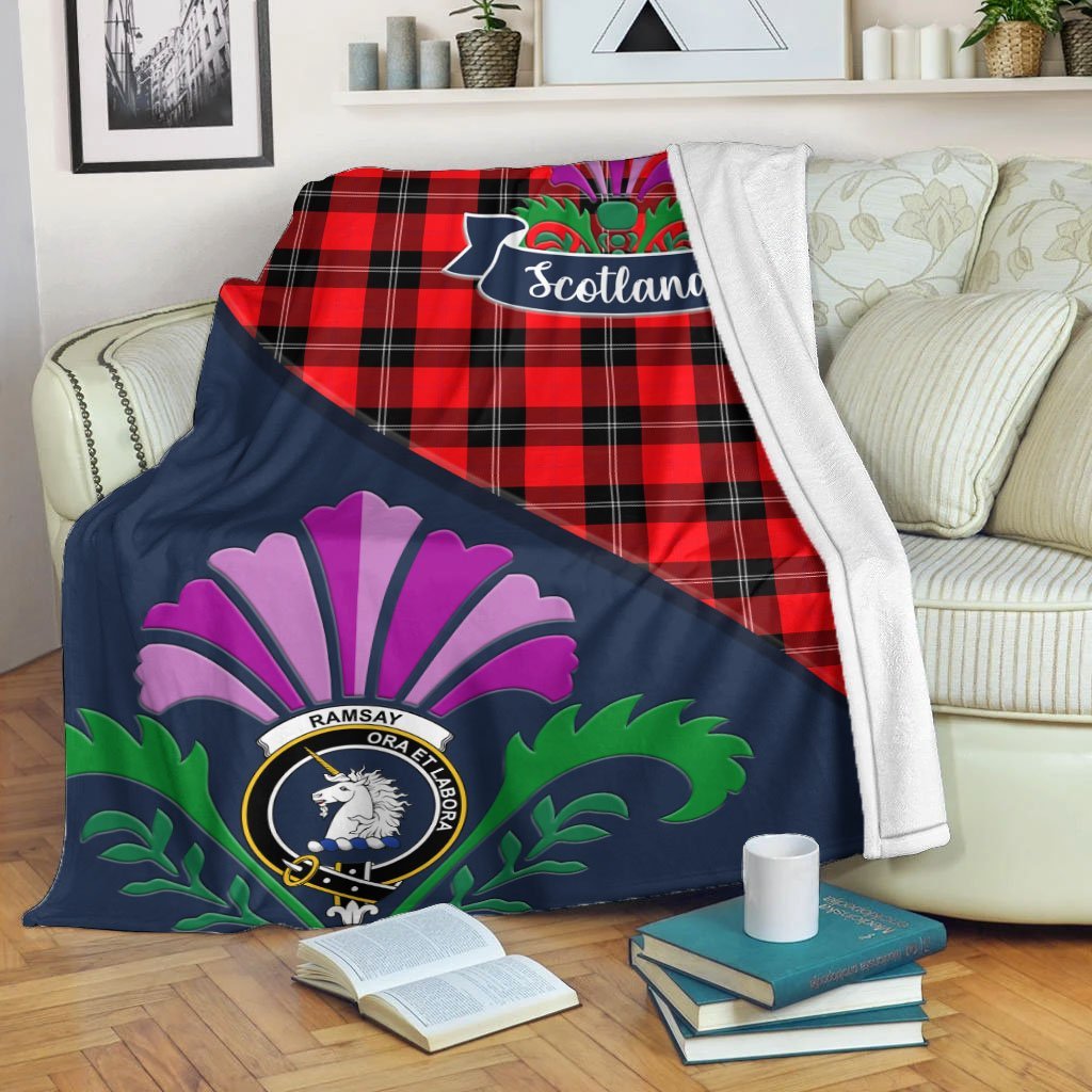 Clan Ramsay Tartan Crest Premium Blanket Thistle Style BK35 Clan Ramsay Tartan Today   