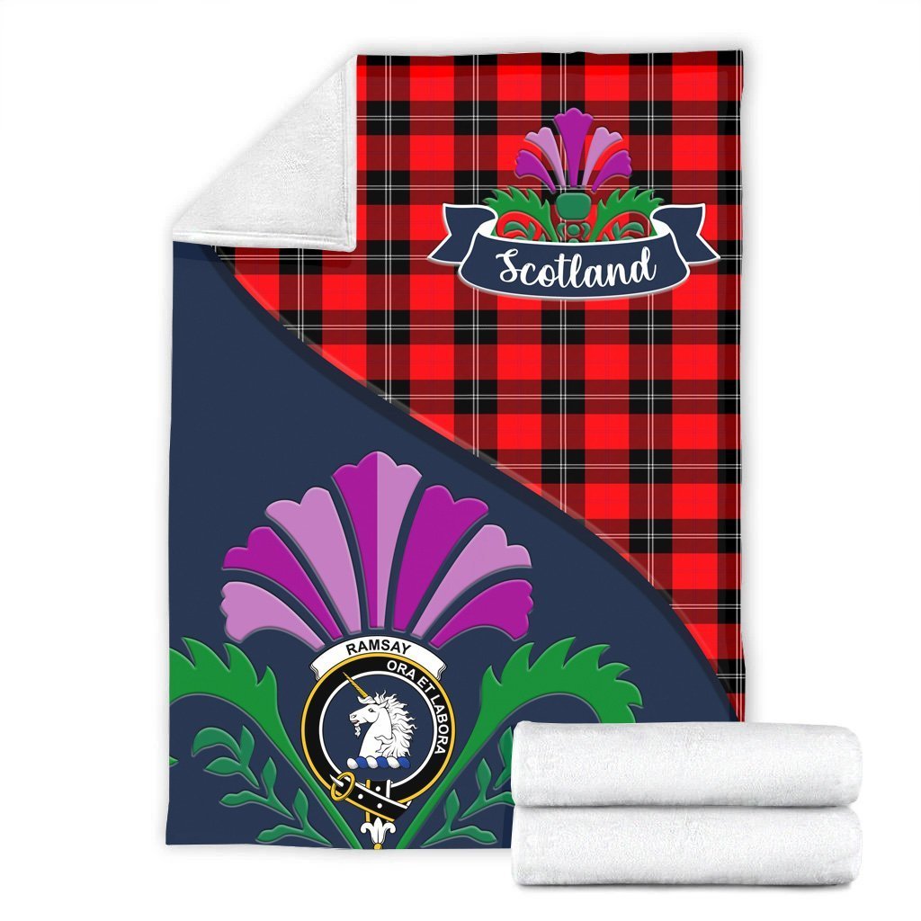 Clan Ramsay Tartan Crest Premium Blanket Thistle Style BK35 Clan Ramsay Tartan Today   