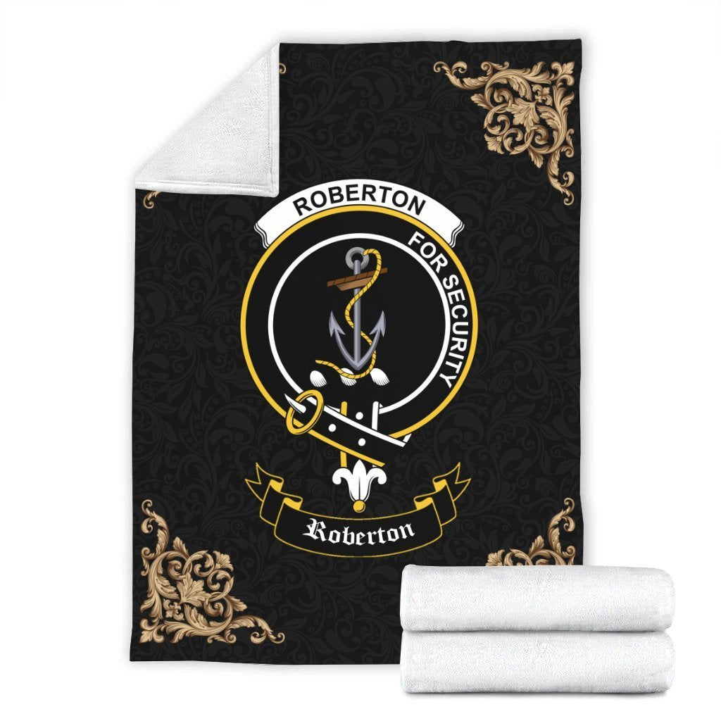 Clan Roberton Crest Tartan Premium Blanket Black BM75 Clan Roberton Tartan Today   
