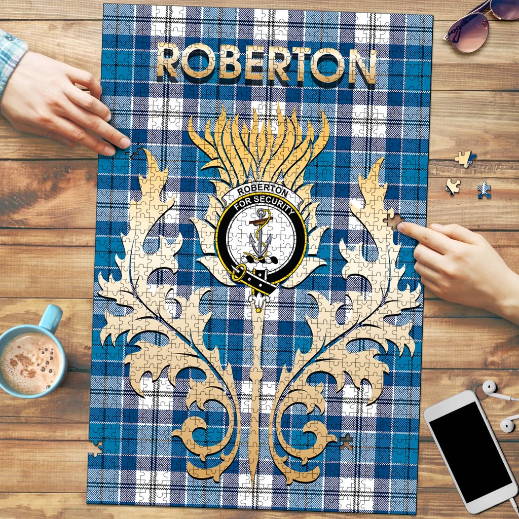 Clan Roberton Tartan Crest Thistle Jigsaw Puzzles Gift For Family RX45 Clan Roberton Tartan Today   