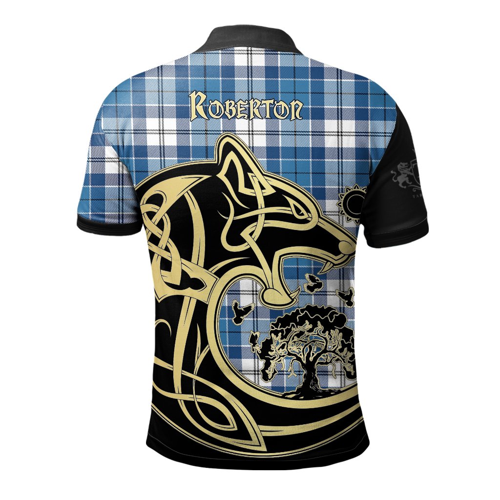 Clan Roberton Tartan Polo Shirt Viking Wolf OW11 Roberton Tartan Tartan Polo   