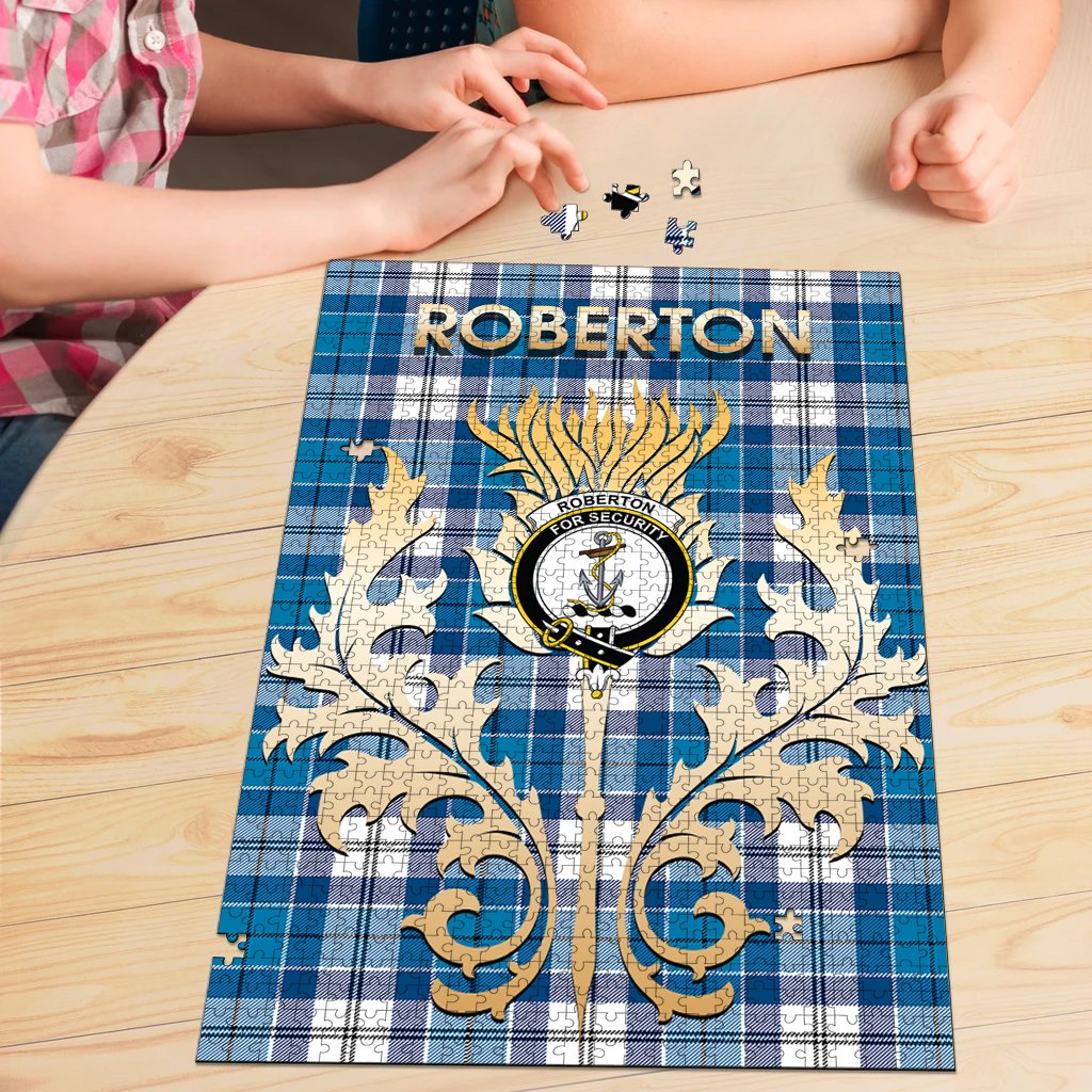 Clan Roberton Tartan Crest Thistle Jigsaw Puzzles Gift For Family RX45 Clan Roberton Tartan Today   