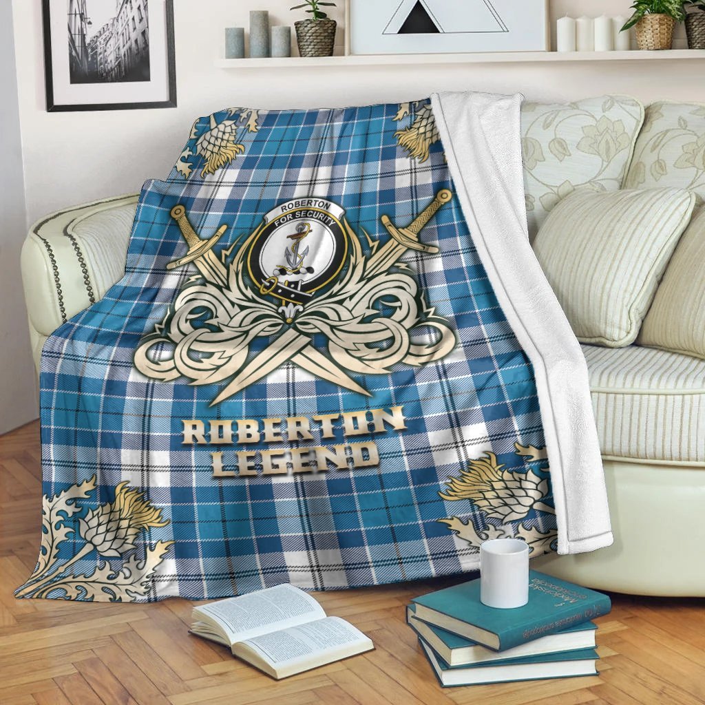 Clan Roberton Tartan Gold Courage Symbol Blanket KY94 Clan Roberton Tartan Today   