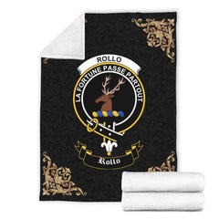 Clan Rollo Crest Tartan Premium Blanket Black RU52 Clan Rollo Tartan Today   