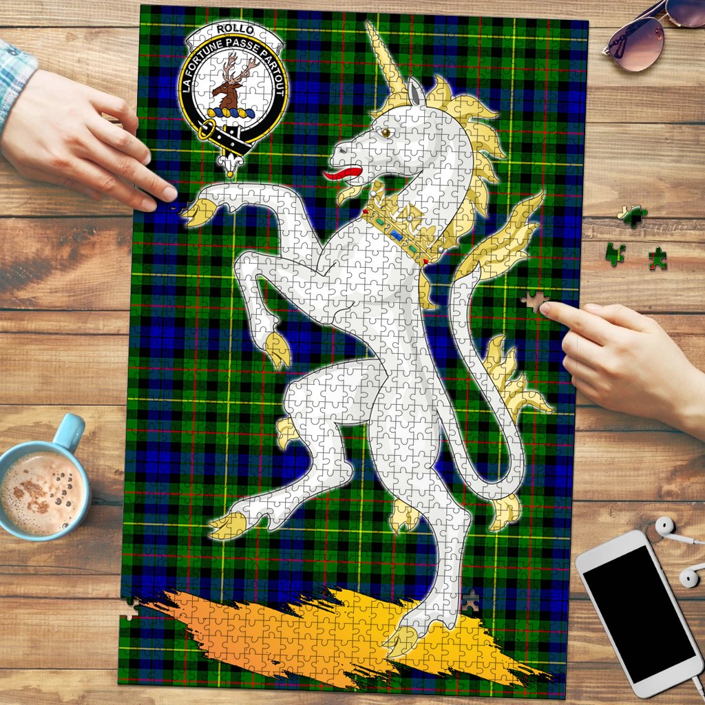 Clan Rollo Modern Tartan Crest Unicorn Scotland Jigsaw Puzzles Gift For Family NI42 Clan Rollo Tartan Today   