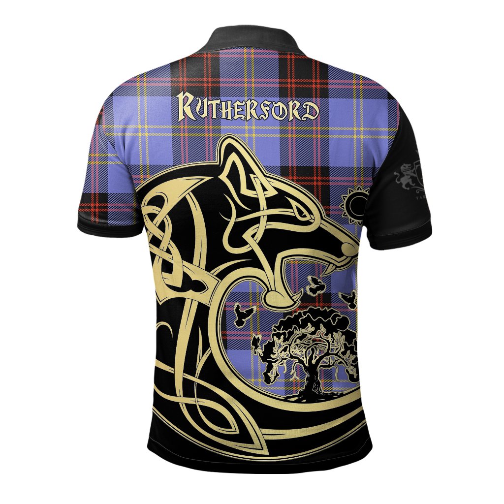 Clan Rutherford Tartan Polo Shirt Viking Wolf BM47 Rutherford Tartan Tartan Polo   