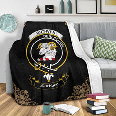 Clan Ruthven Crest Tartan Premium Blanket Black AY32 Clan Ruthven Tartan Today   