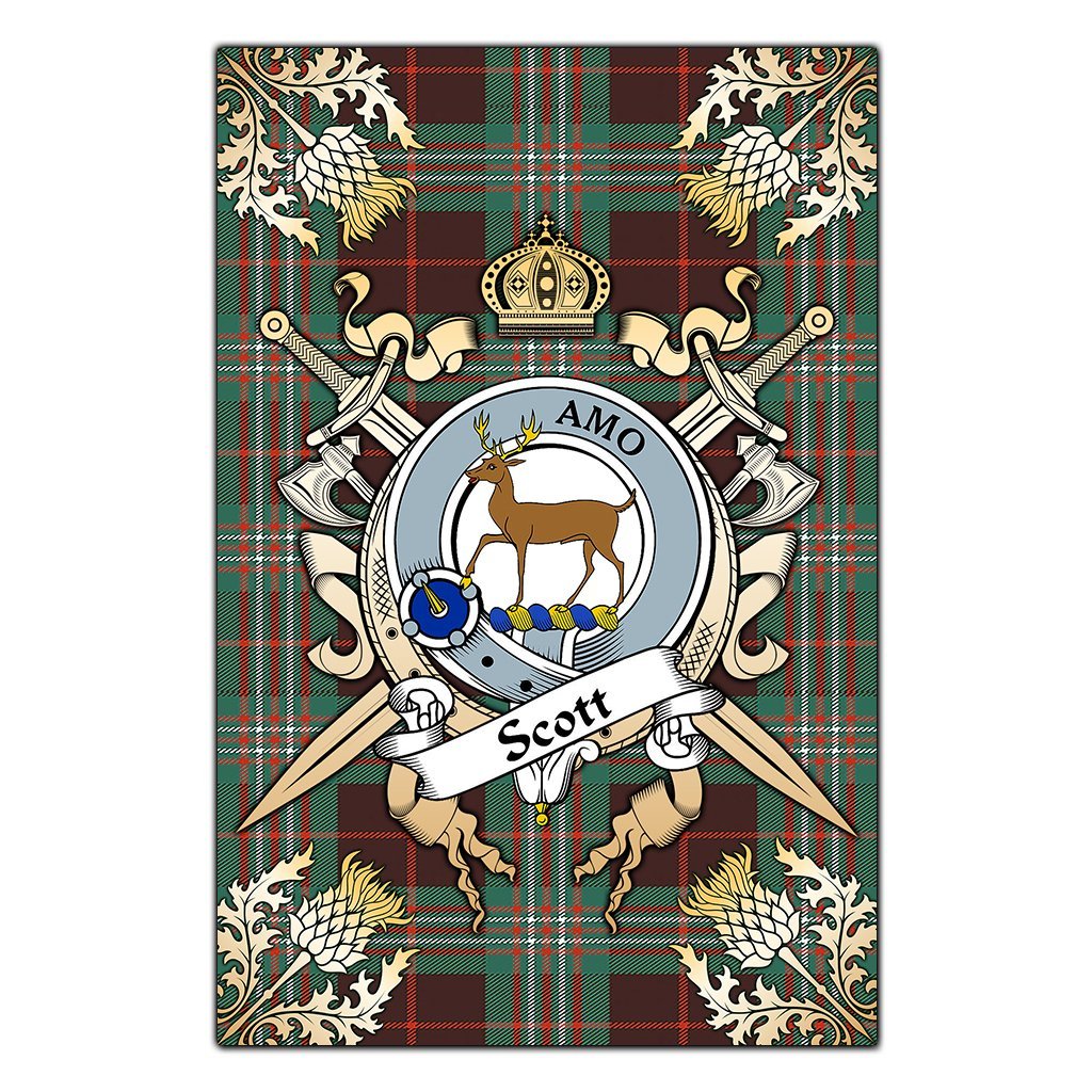 Clan Scott Brown Ancient Tartan Crest Black Garden Flag  - Gold Thistle  FV13 Clan Scott (Scott Tartan) Tartan Today   