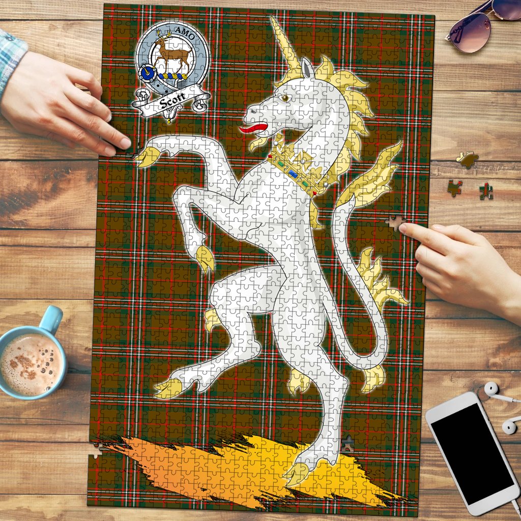 Clan Scott Brown Modern Tartan Crest Unicorn Scotland Jigsaw Puzzles Gift For Family ZP24 Clan Scott (Scott Tartan) Tartan Today   