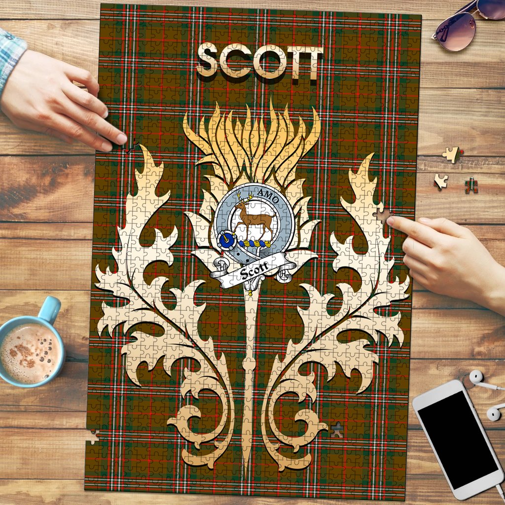 Clan Scott Brown Modern Tartan Crest Thistle Jigsaw Puzzles Gift For Family GL53 Clan Scott (Scott Tartan) Tartan Today   