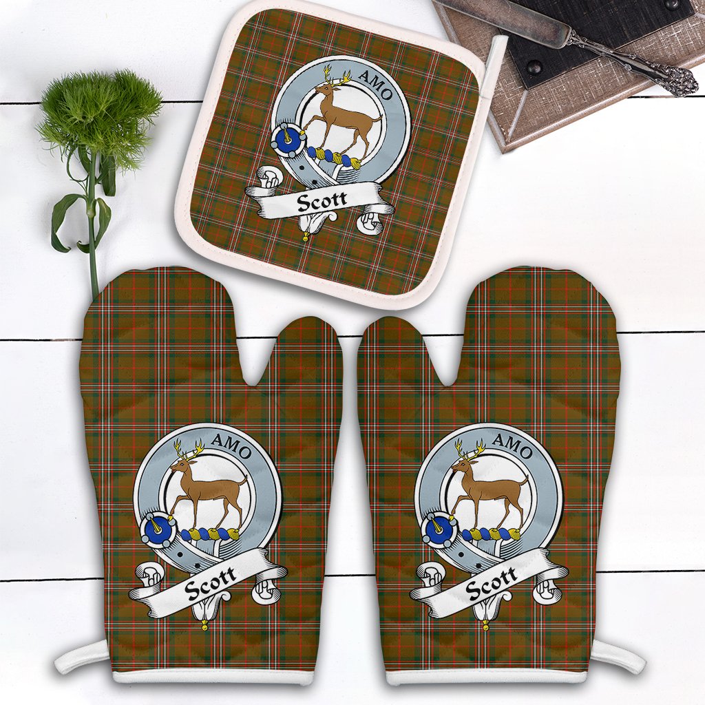 Clan Scott Brown Modern Tartan Crest Oven Mitt And Pot Holder (2 Oven Mitts + 1 Pot Holder) GE69 Clan Scott (Scott Tartan) Tartan Today   