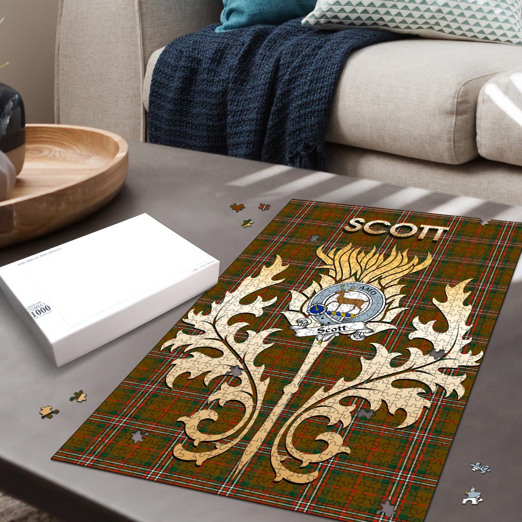 Clan Scott Brown Modern Tartan Crest Thistle Jigsaw Puzzles Gift For Family GL53 Clan Scott (Scott Tartan) Tartan Today   