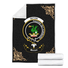 Clan Seton Crest Tartan Premium Blanket Black ZE73 Clan Seton Tartan Today   