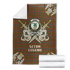 Clan Seton Hunting Modern Tartan Gold Courage Symbol Blanket CN34 Clan Seton Tartan Today   