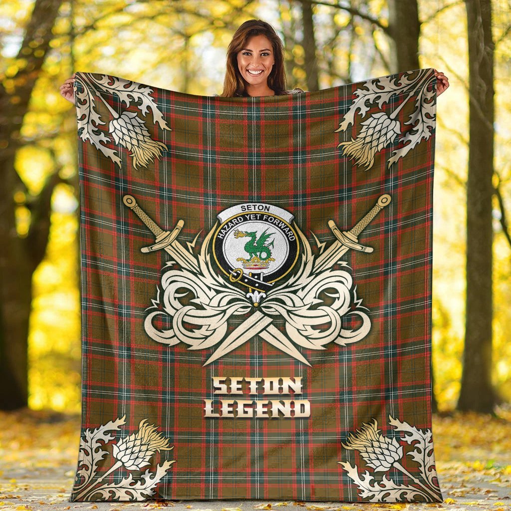 Clan Seton Hunting Modern Tartan Gold Courage Symbol Blanket CN34 Clan Seton Tartan Today   