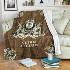 Clan Seton Hunting Modern Tartan Gold Courage Symbol Blanket CN34 Clan Seton Tartan Today   