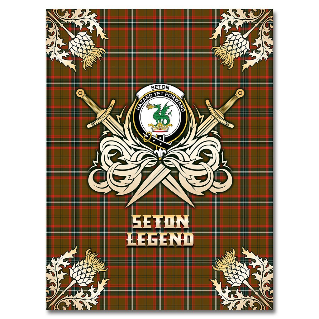 Clan Seton Hunting Modern Tartan Gold Courage Symbol Blanket CN34 Clan Seton Tartan Today   