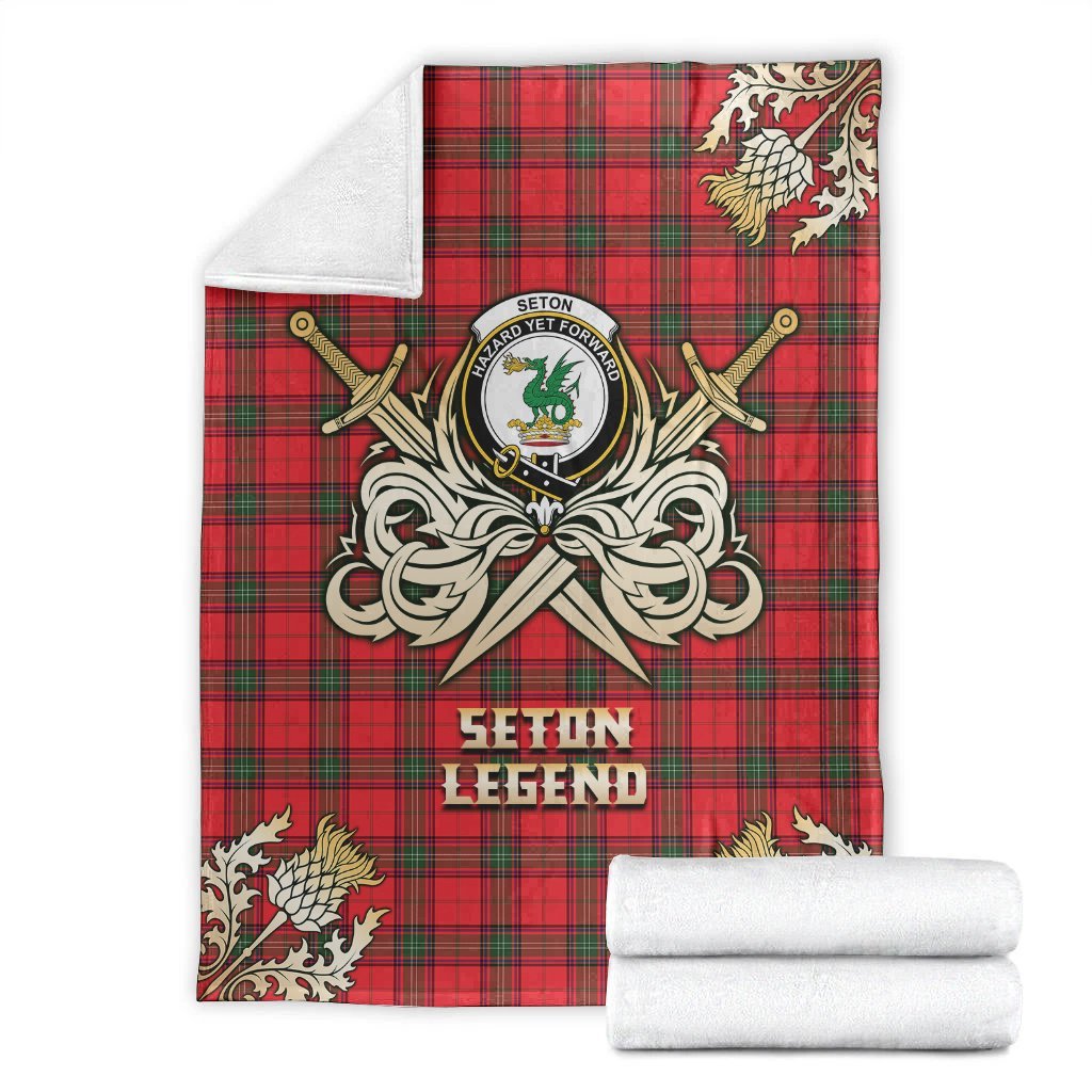 Clan Seton Modern Tartan Gold Courage Symbol Blanket WW13 Clan Seton Tartan Today   