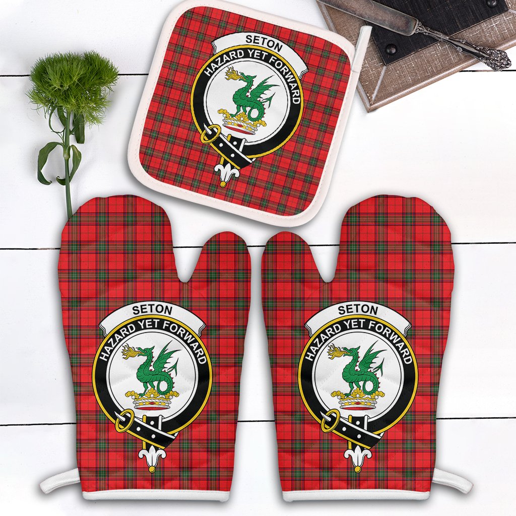 Clan Seton Modern Tartan Crest Oven Mitt And Pot Holder (2 Oven Mitts + 1 Pot Holder) XC31 Clan Seton Tartan Today   