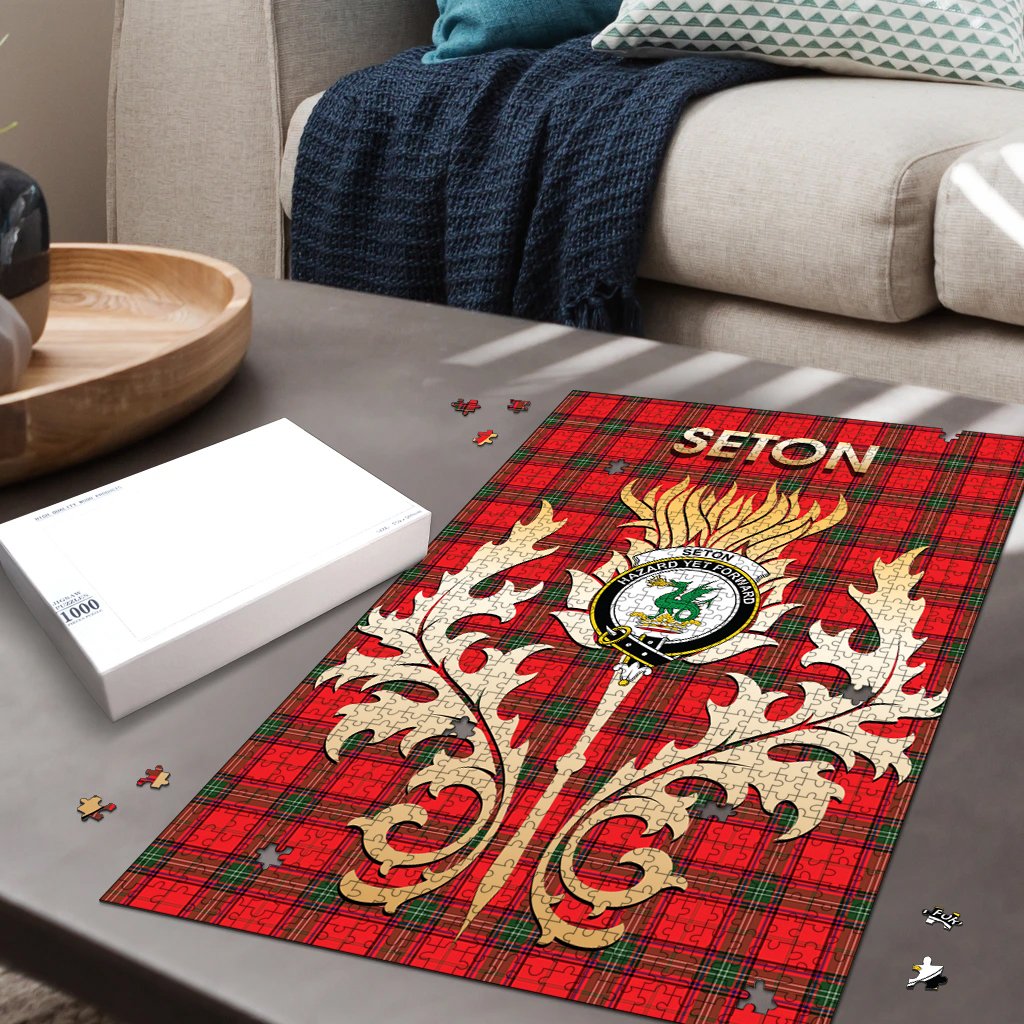 Clan Seton Modern Tartan Crest Thistle Jigsaw Puzzles Gift For Family FJ35 Clan Seton Tartan Today   