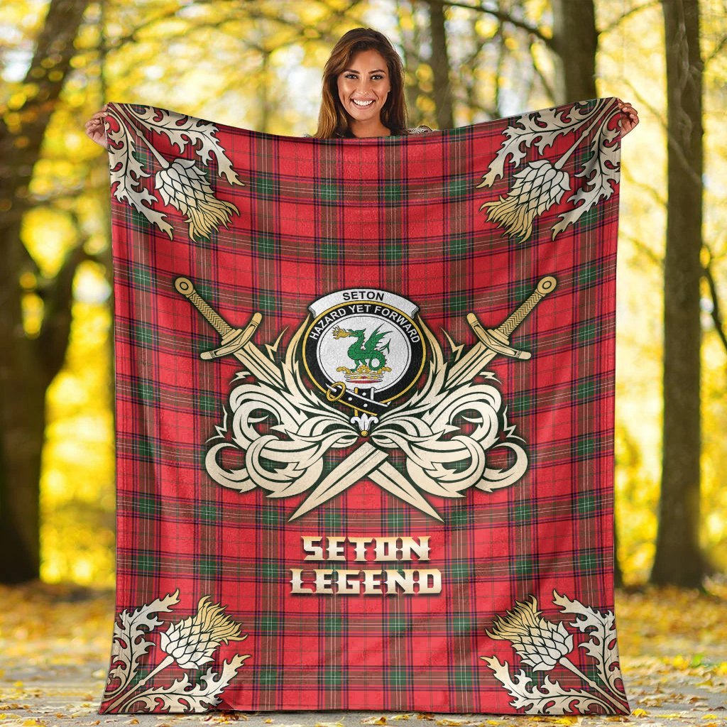 Clan Seton Modern Tartan Gold Courage Symbol Blanket WW13 Clan Seton Tartan Today   