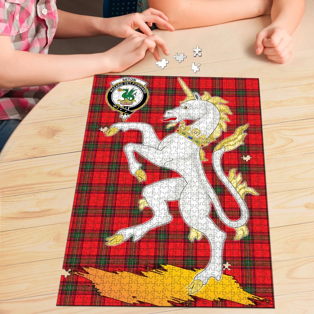 Clan Clan Seton Modern Tartan Crest Unicorn Scotland Jigsaw Puzzles Gift For Family KW78 Clan Seton Tartan Today   