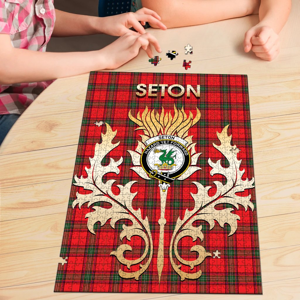 Clan Seton Modern Tartan Crest Thistle Jigsaw Puzzles Gift For Family FJ35 Clan Seton Tartan Today   