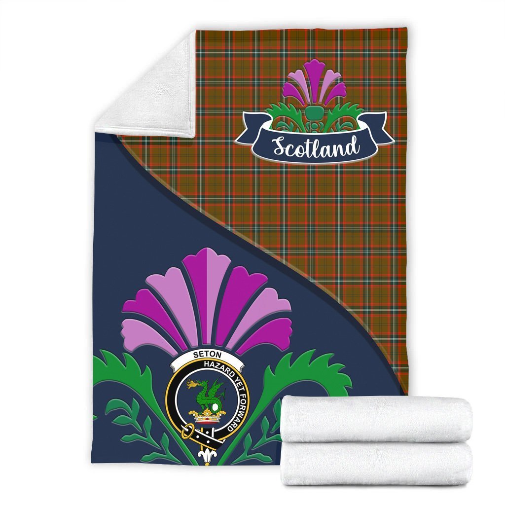 Clan Seton Tartan Crest Premium Blanket Thistle Style FJ38 Clan Seton Tartan Today   