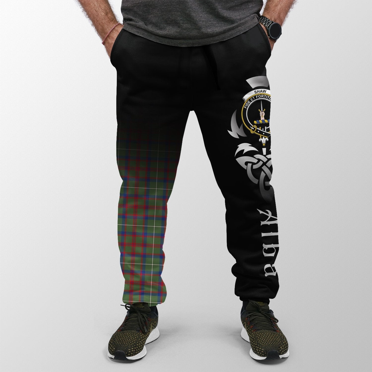 Clan Shaw Green Modern Tartan Crest Jogger Sweatpants  Alba Celtic Style YL54 Clan Shaw Tartan Today   