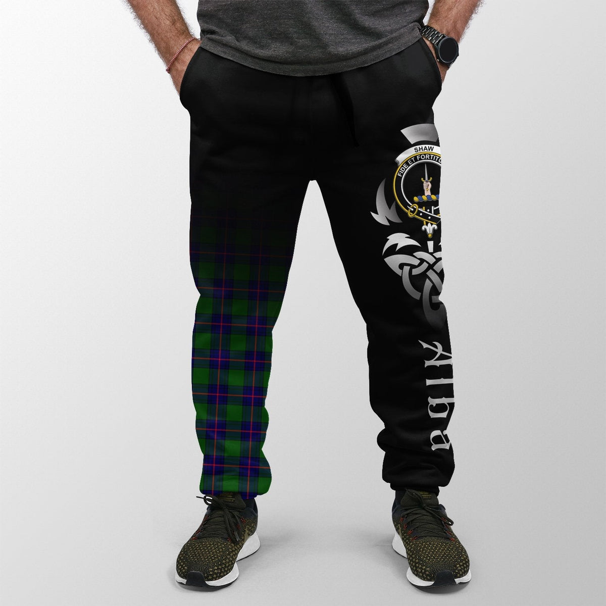 Clan Shaw Modern Tartan Crest Jogger Sweatpants  Alba Celtic Style FG25 Clan Shaw Tartan Today   