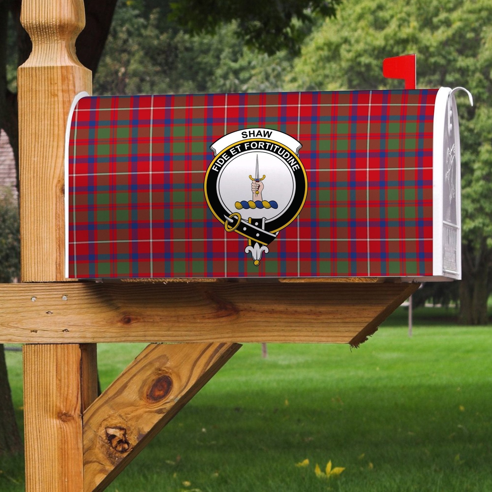 Clan Shaw Red Modern Tartan Crest Mailbox ET89 Clan Shaw Tartan Today   